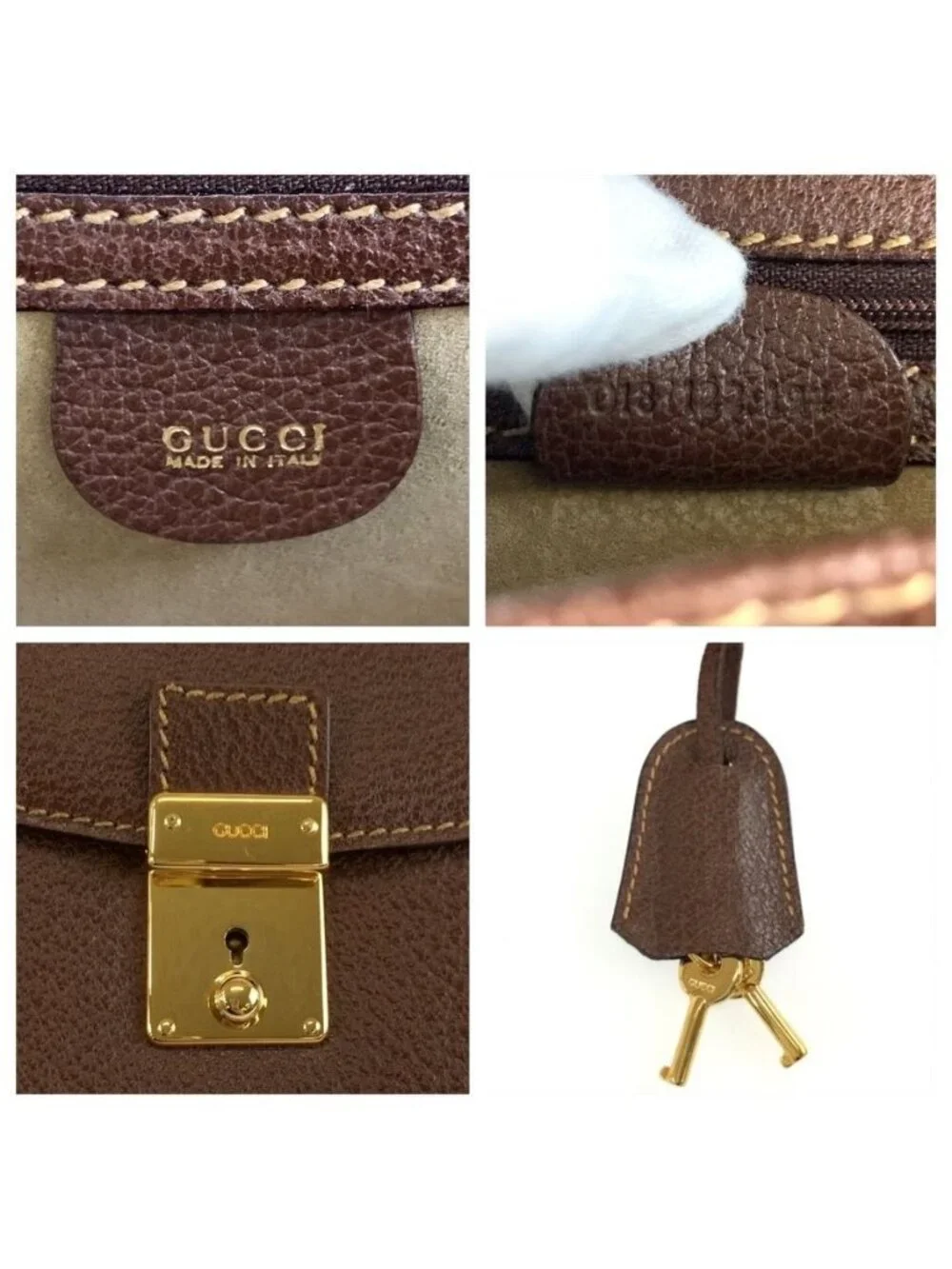 Gucci Brown Gold Leather Clutch